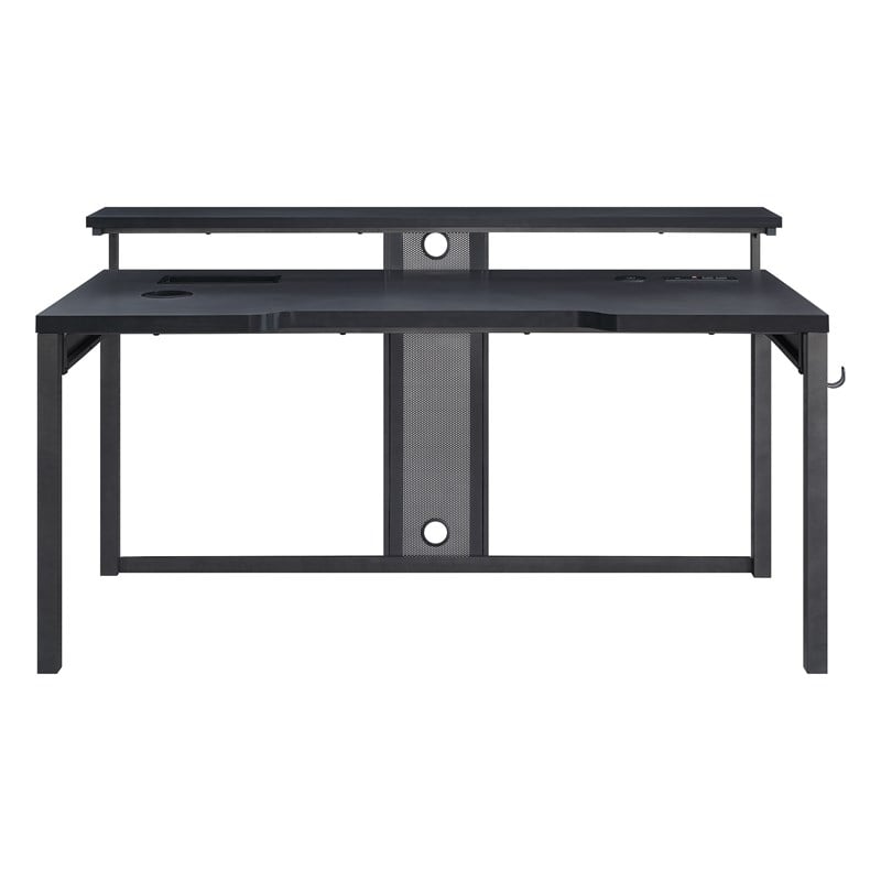Scranton & Co 63-Inch Gaming Desk in Black with RGB LED Lights and USB Hub