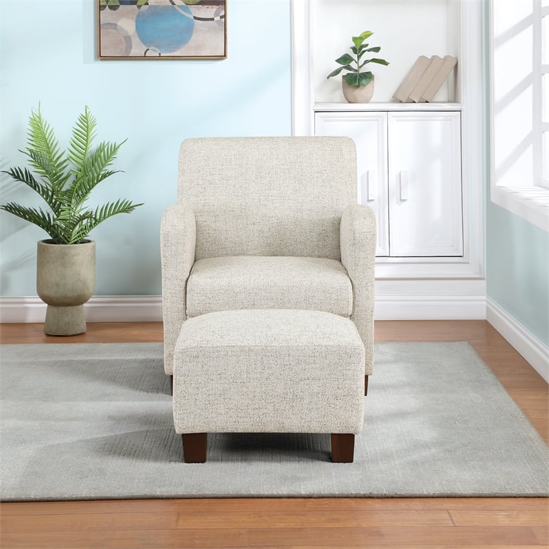 Scranton & Co Club Chair & Ottoman Set in Quartz Off White Fabric