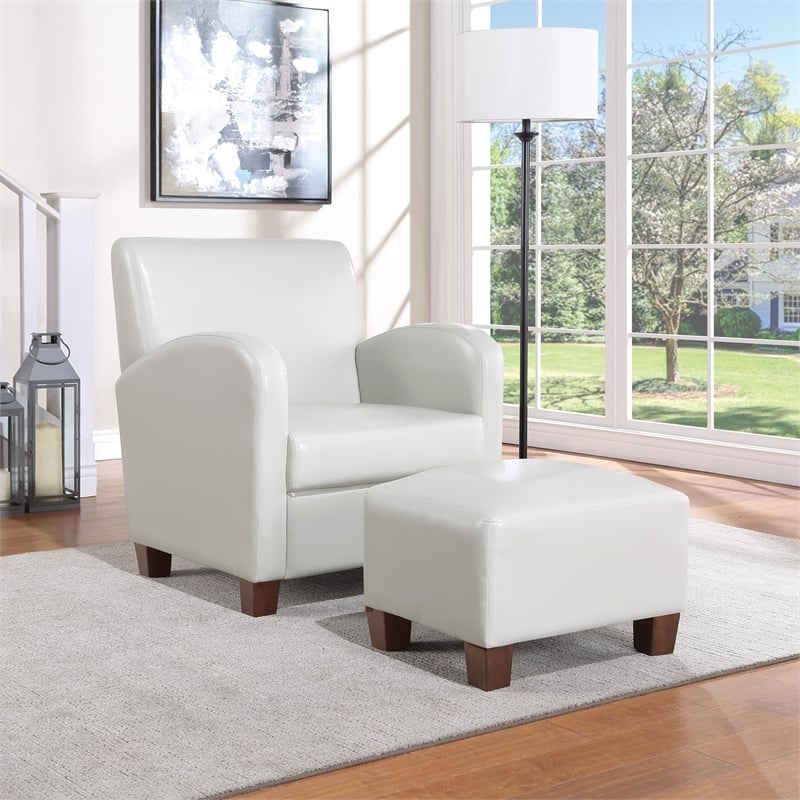 Scranton & Co Cream Faux Leather Club Chair & Ottoman Set with Espresso Legs