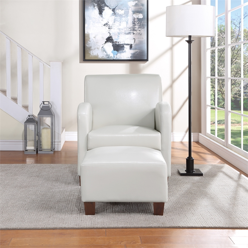 Scranton & Co Cream Faux Leather Club Chair & Ottoman Set with Espresso Legs