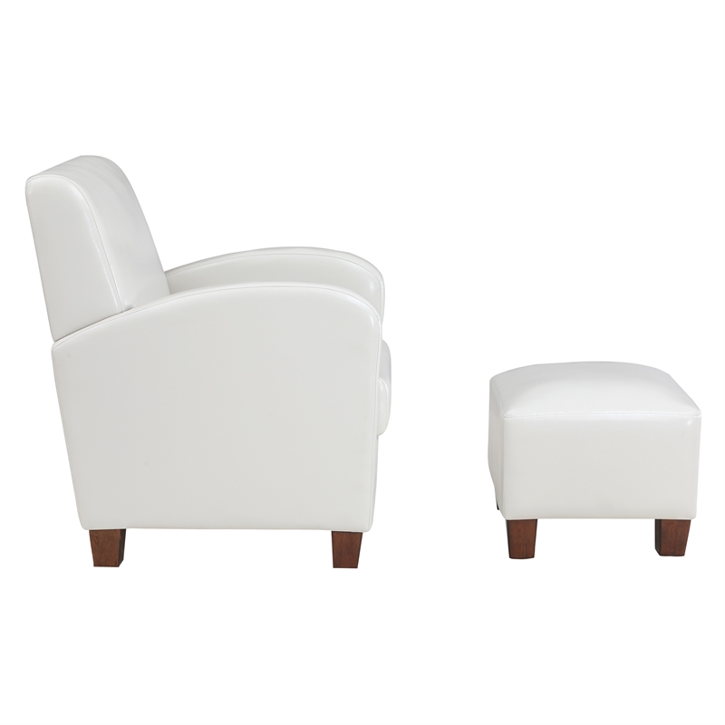 Scranton & Co Cream Faux Leather Club Chair & Ottoman Set with Espresso Legs