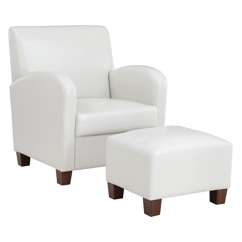 Scranton & Co Cream Faux Leather Club Chair & Ottoman Set with Espresso Legs