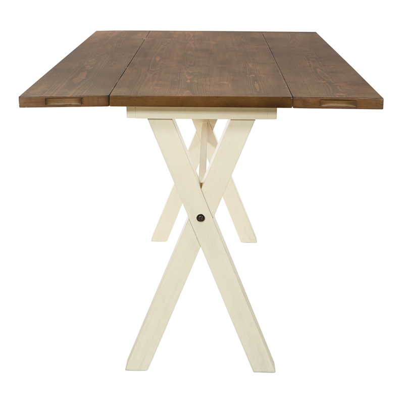 Scranton & Co Flip Top Table in Antique White with Brown Wood Stain Top