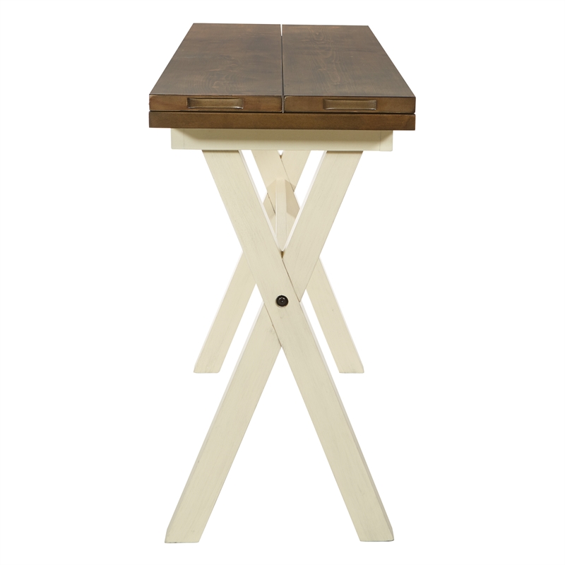 Scranton & Co Flip Top Table in Antique White with Brown Wood Stain Top