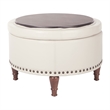 Scranton & Co Cream Faux Leather Storage Ottoman with Bronze Nailhead Trim