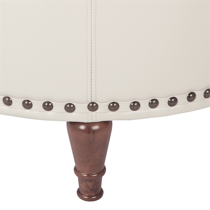 Scranton & Co Cream Faux Leather Storage Ottoman with Bronze Nailhead Trim