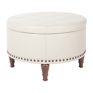 Scranton & Co Cream Faux Leather Storage Ottoman with Bronze Nailhead Trim