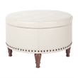 Scranton & Co Cream Faux Leather Storage Ottoman with Bronze Nailhead Trim