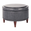 Scranton & Co Pewter Faux Leather Storage Ottoman with Bronze Nailhead Trim