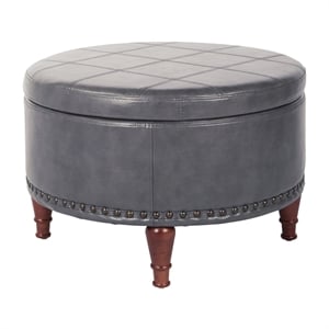 Scranton & Co Pewter Faux Leather Storage Ottoman with Bronze Nailhead Trim