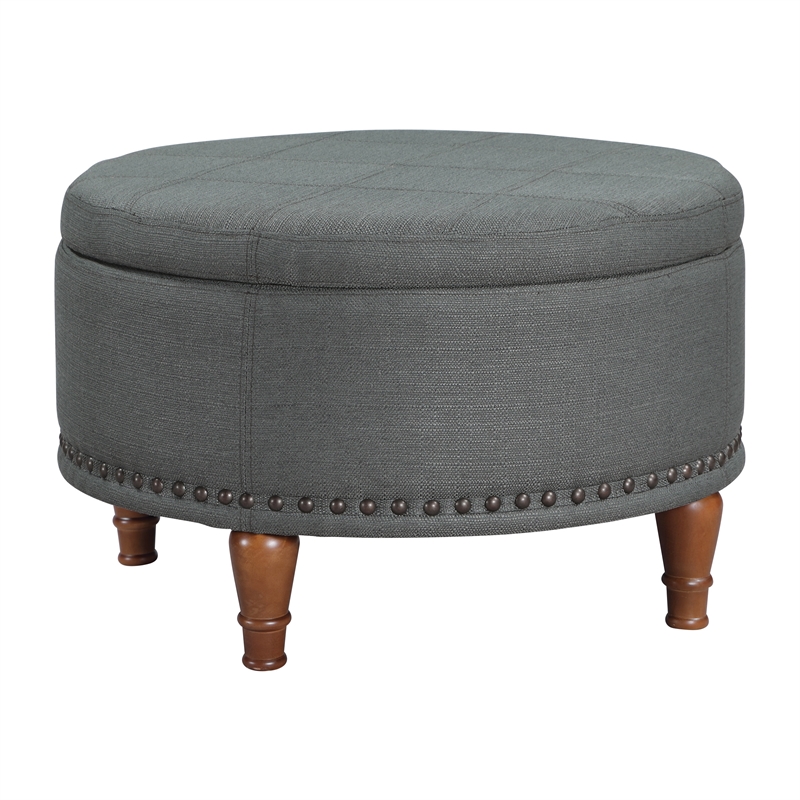 Scranton & Co Charcoal Fabric Storage Ottoman with Antique Bronze Nailhead Trim
