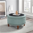 Scranton & Co Sea Blue Fabric Storage Ottoman with Antique Bronze Nailhead Trim