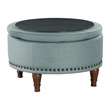 Scranton & Co Sea Blue Fabric Storage Ottoman with Antique Bronze Nailhead Trim