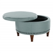 Scranton & Co Sea Blue Fabric Storage Ottoman with Antique Bronze Nailhead Trim