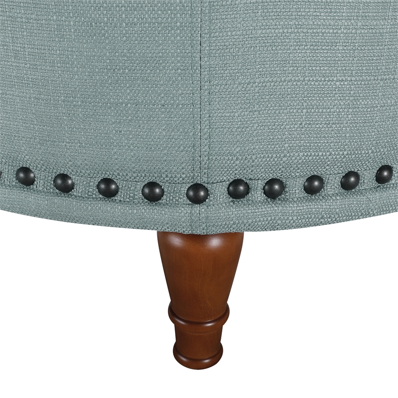Scranton & Co Sea Blue Fabric Storage Ottoman with Antique Bronze Nailhead Trim