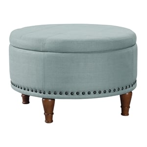Scranton & Co Sea Blue Fabric Storage Ottoman with Antique Bronze Nailhead Trim