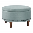 Scranton & Co Sea Blue Fabric Storage Ottoman with Antique Bronze Nailhead Trim