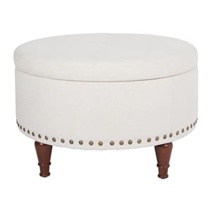 Scranton & Co Linen Natural Fabric Storage Ottoman with Bronze Nailhead Trim