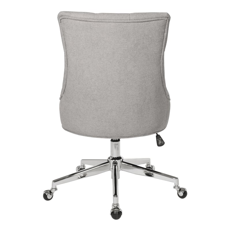 Scranton & Co Fog Gray Fabric Button Tufted Office Chair with Chrome Steel Base