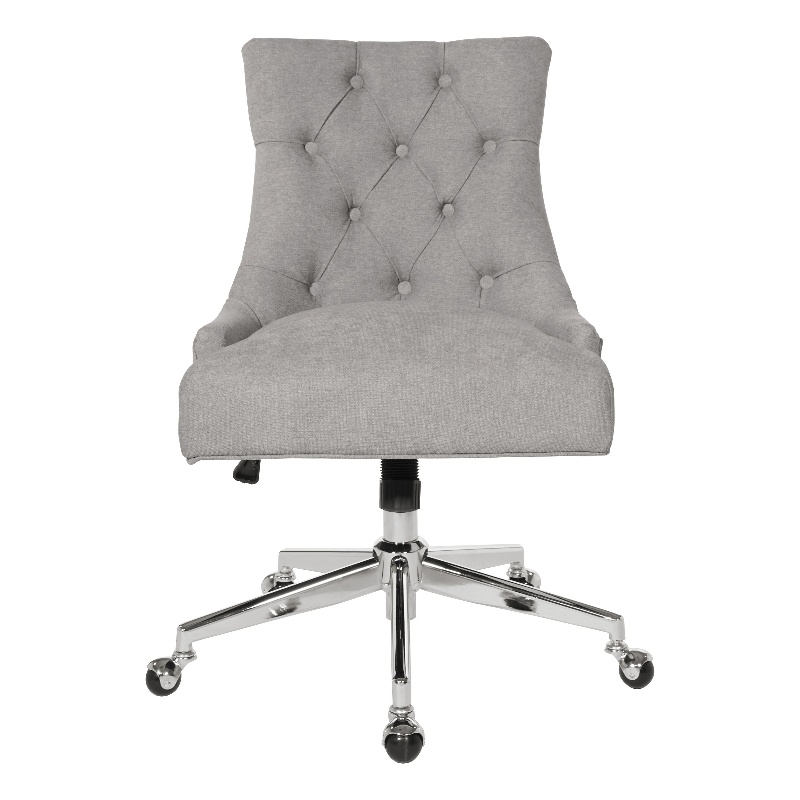 Scranton & Co Fog Gray Fabric Button Tufted Office Chair with Chrome Steel Base