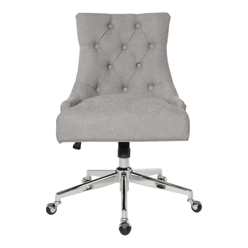 Scranton & Co Fog Gray Fabric Button Tufted Office Chair with Chrome Steel Base