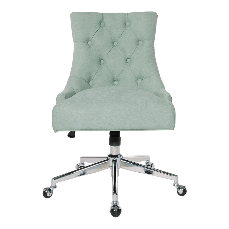 Scranton & Co Mint Blue Fabric Office Chair with Chrome Base and Button Tufting