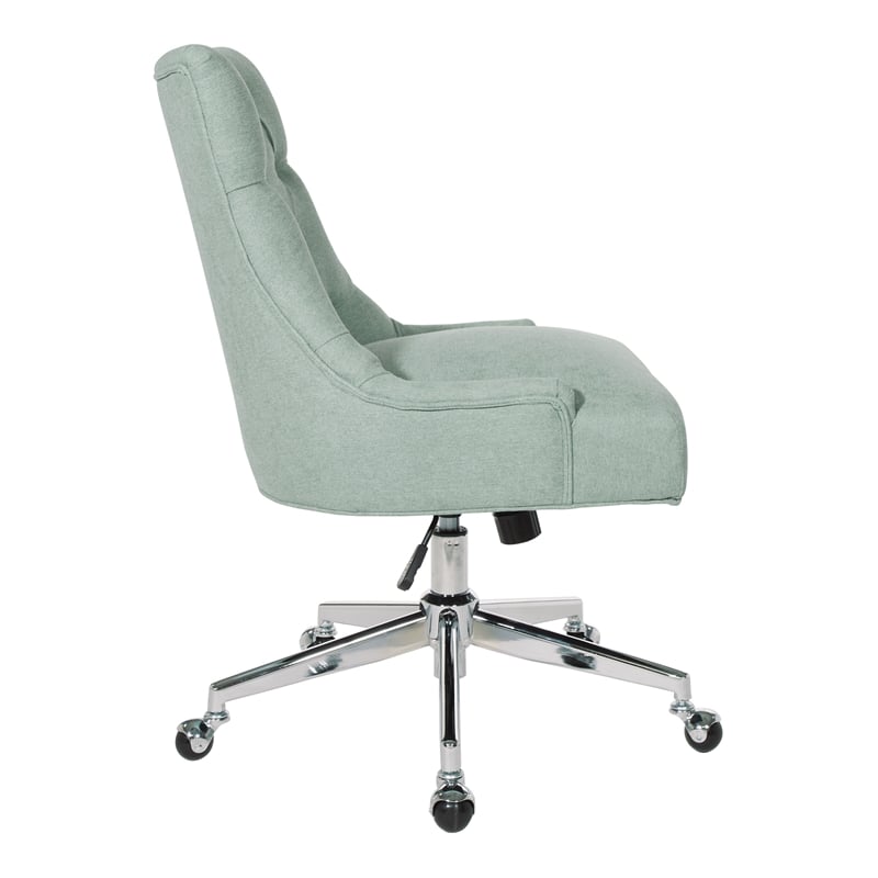 Scranton & Co Mint Blue Fabric Office Chair with Chrome Base and Button Tufting