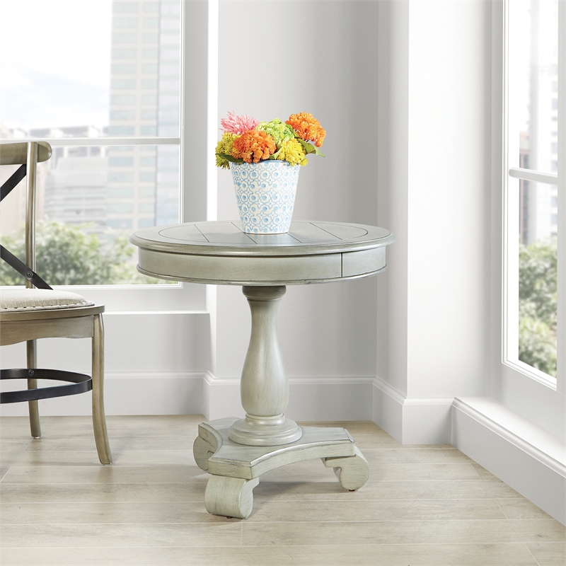 Scranton & Co Hand Painted Round Accent Table in Antique Gray Stone Wood Finish