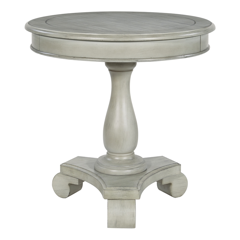 Scranton & Co Hand Painted Round Accent Table in Antique Gray Stone Wood Finish