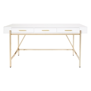 Scranton & Co White Gloss Desk with Gold Plated Base and Drawers