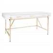 Scranton & Co White Gloss Desk with Gold Plated Base and Drawers