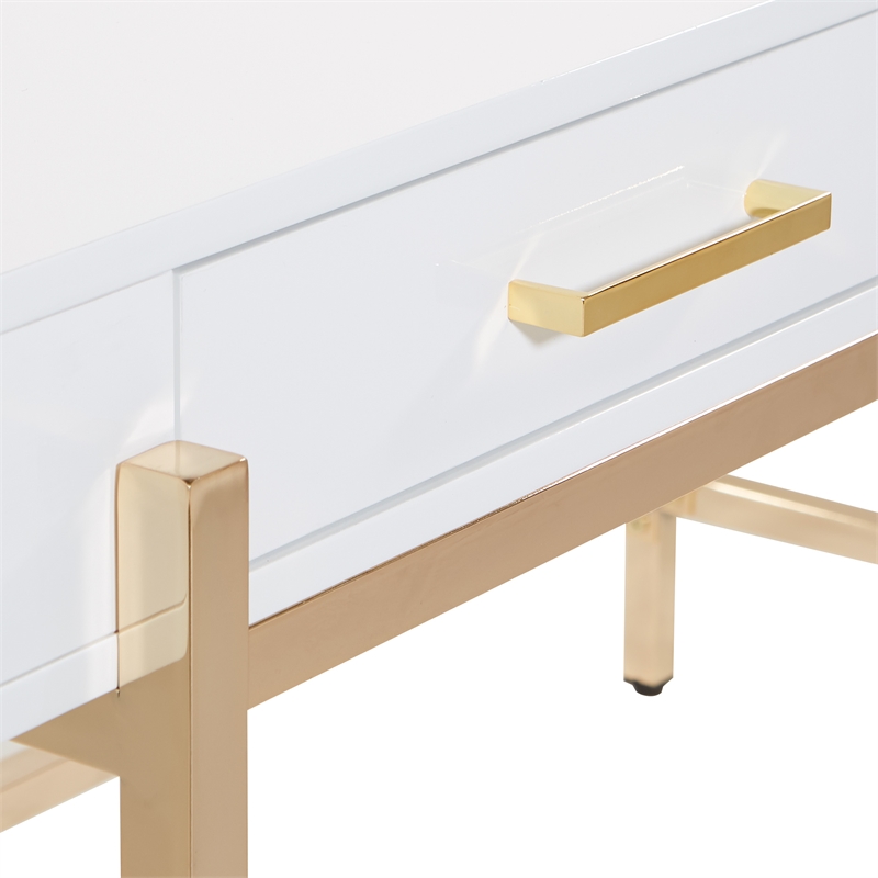 Scranton & Co White Gloss Desk with Gold Plated Base and Drawers