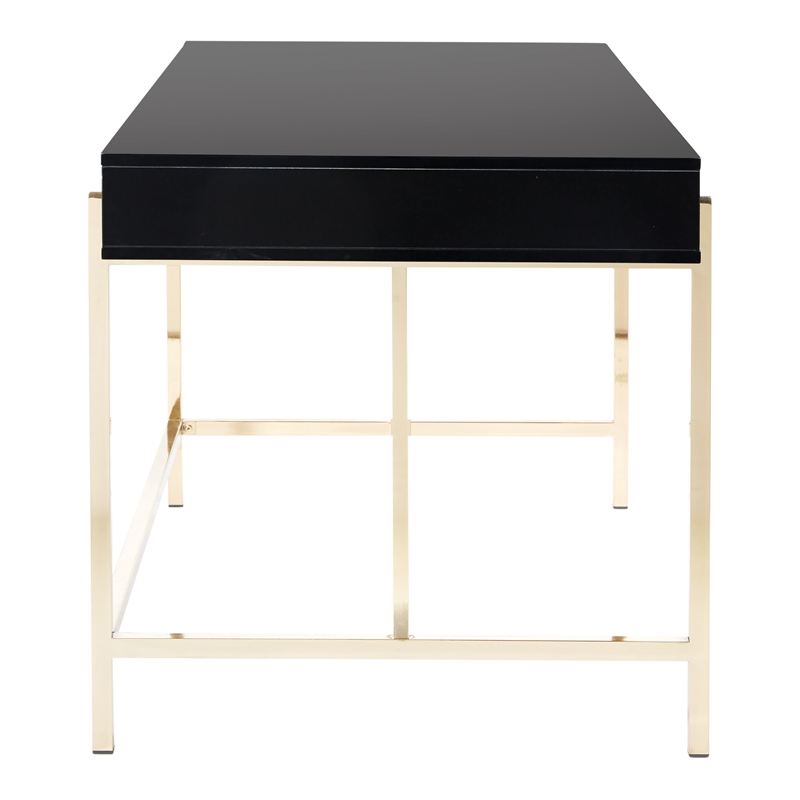 Scranton & Co Black Gloss Desk with Gold Frame and 3 Drawers