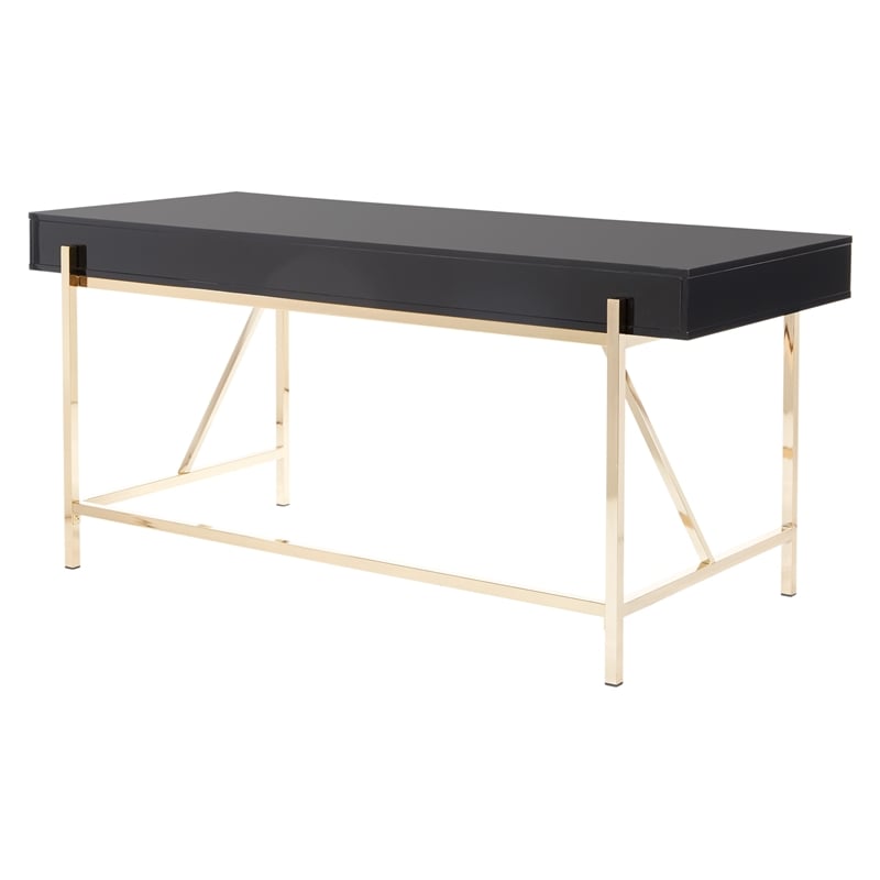 Scranton & Co Black Gloss Desk with Gold Frame and 3 Drawers