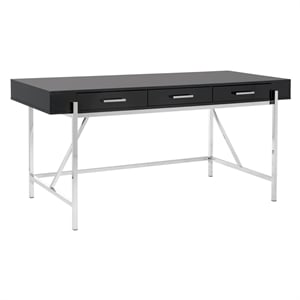 Scranton & Co 64&quot Black Gloss Desk with Chrome Frame and 3 Drawers