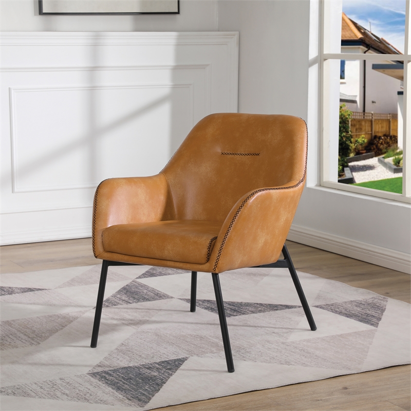Scranton & Co Sand Brown Faux Leather Accent Chair with Black Stitch