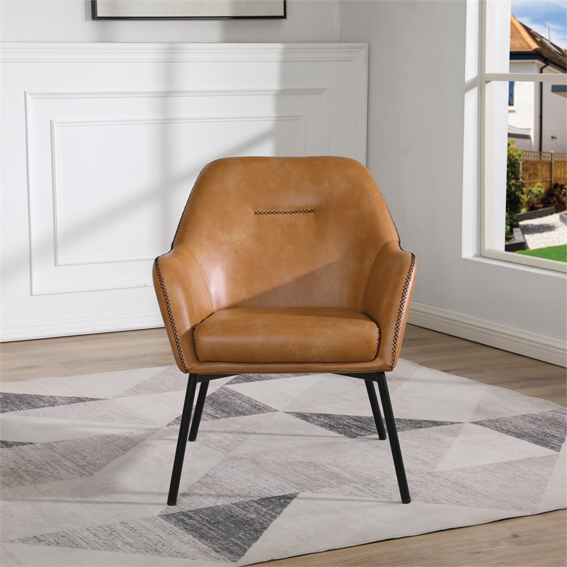 Scranton & Co Sand Brown Faux Leather Accent Chair with Black Stitch