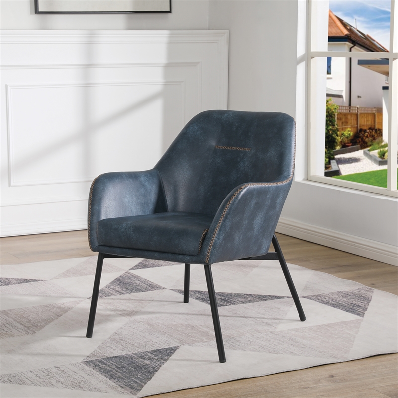 Scranton & Co Navy Faux Leather Accent Chair with Gold Contrast Stitch