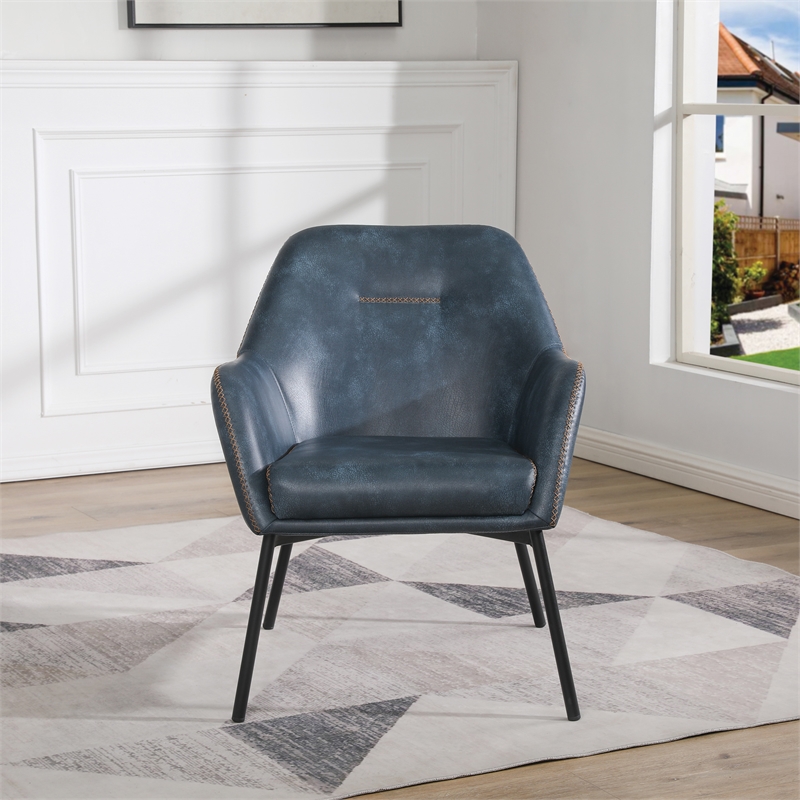 Scranton & Co Navy Faux Leather Accent Chair with Gold Contrast Stitch
