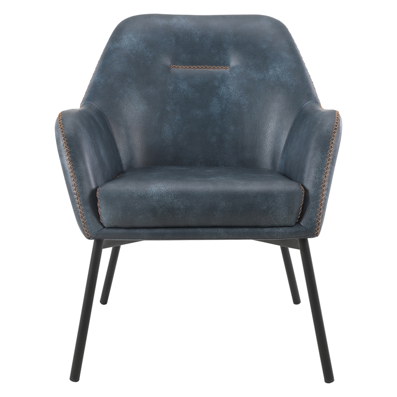 Scranton & Co Navy Faux Leather Accent Chair with Gold Contrast Stitch