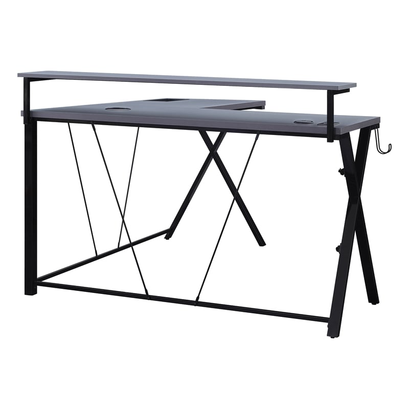 Scranton & Co L-Shaped Black Gaming Desk with RGB LED and Power Hub