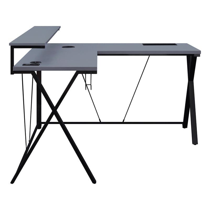 Scranton & Co L-Shaped Black Gaming Desk with RGB LED and Power Hub