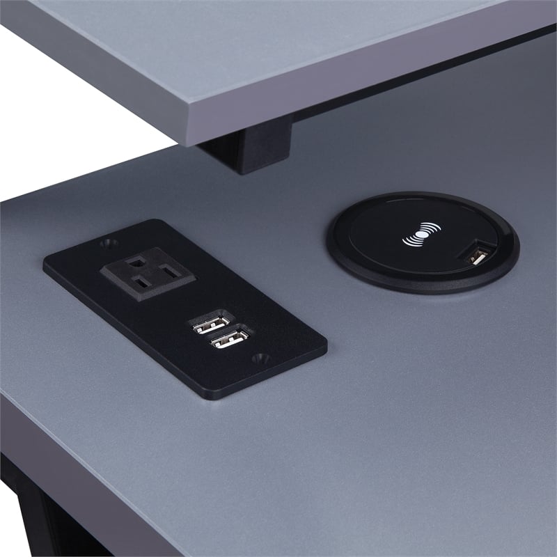Scranton & Co L-Shaped Black Gaming Desk with RGB LED and Power Hub