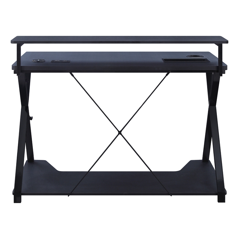Scranton & Co Black and Carbon Gaming Desk with RGB LED and Power Hub
