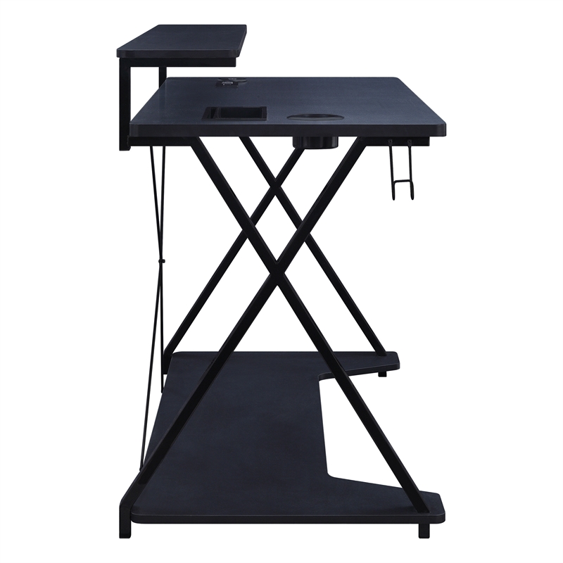 Scranton & Co Black and Carbon Gaming Desk with RGB LED and Power Hub