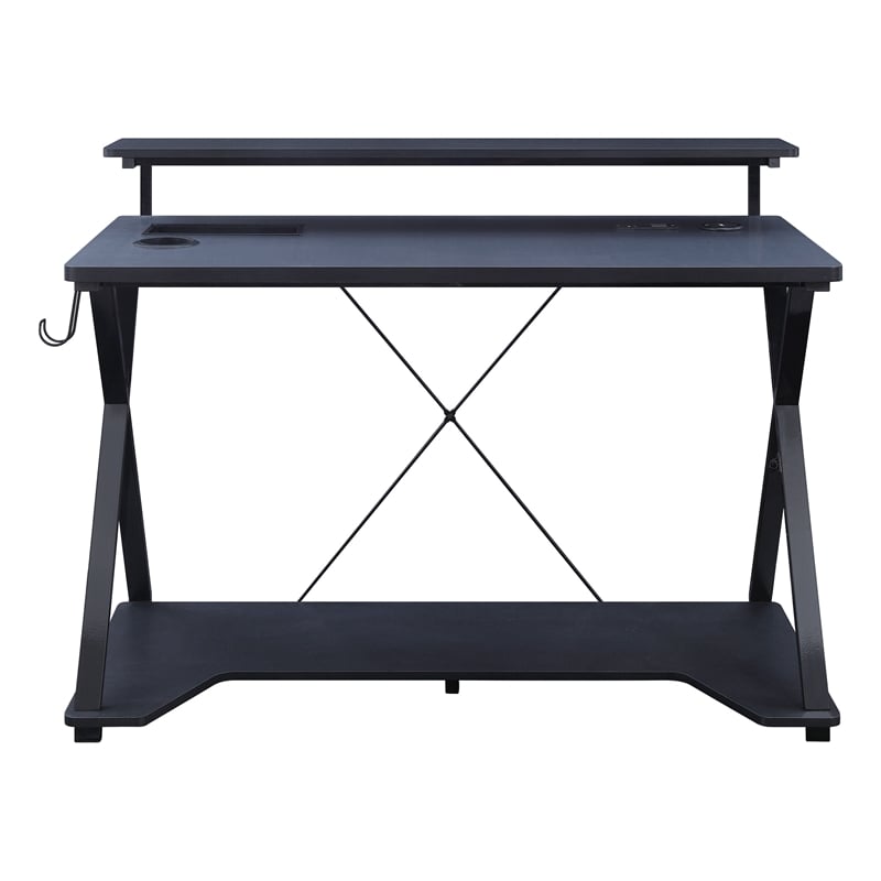 Scranton & Co Black and Carbon Gaming Desk with RGB LED and Power Hub