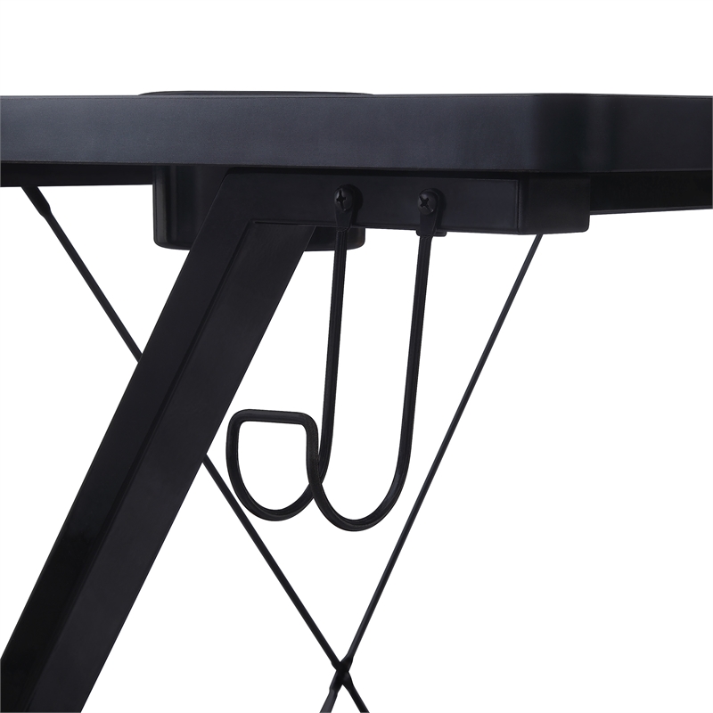 Scranton & Co Black and Carbon Gaming Desk with RGB LED and Power Hub
