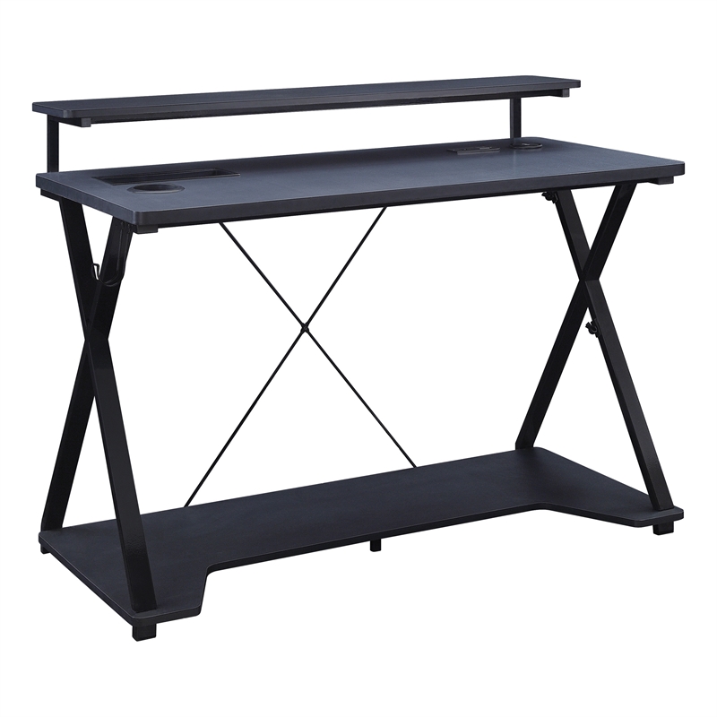 Scranton & Co Black and Carbon Gaming Desk with RGB LED and Power Hub
