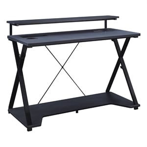 Scranton & Co Black and Carbon Gaming Desk with RGB LED and Power Hub