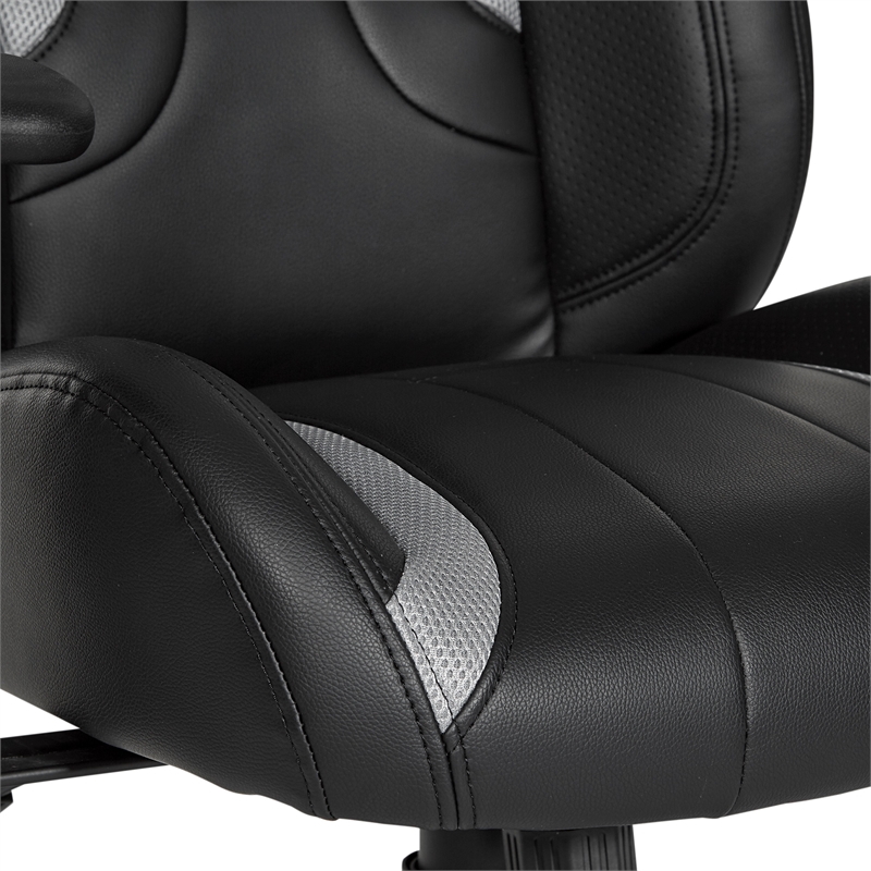 Scranton & Co Black Faux Leather Gaming Chair with Gray Accents & Lumbar Support